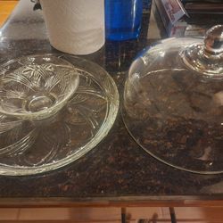 Vintage Anchor Hocking Duets Covered Cake Stand With Dome Lid
