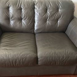 Grey Leather Loveseat