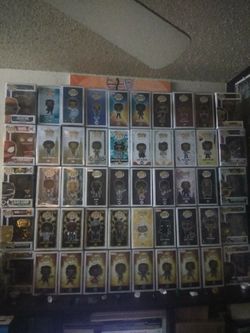 Full all Black Funko Pop, comic book and action figure collection