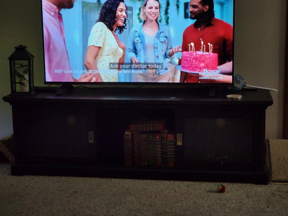 TV Stand - Black With Glass Sliding Doors
