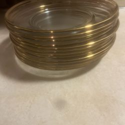 12 Glass Plates With Gold Trim