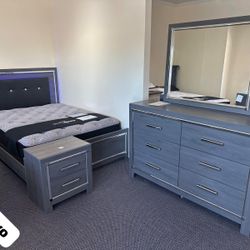 $18 Down Payment Ashley Led Bedroom Set Queen or King Bed Dresser nightstand and mirror Total Price 