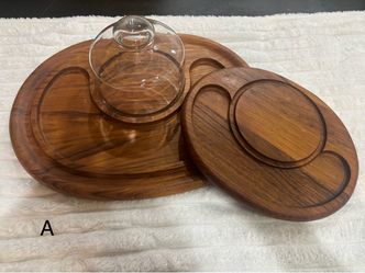 Vintage Handcrafted Teak Charcuterie & Serving Board with Glass Dome – Thailand