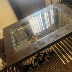 Wood Metal Scroll And Glass Coffee Table