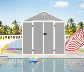 Campcraft 8*8ft resin storage shed, high quality pp material, strong structure, waterproof, rust and UV proof, large storage space, 12mm thick pp boar