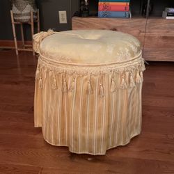 Yellow Round Ottoman Stool Floral Satin Design