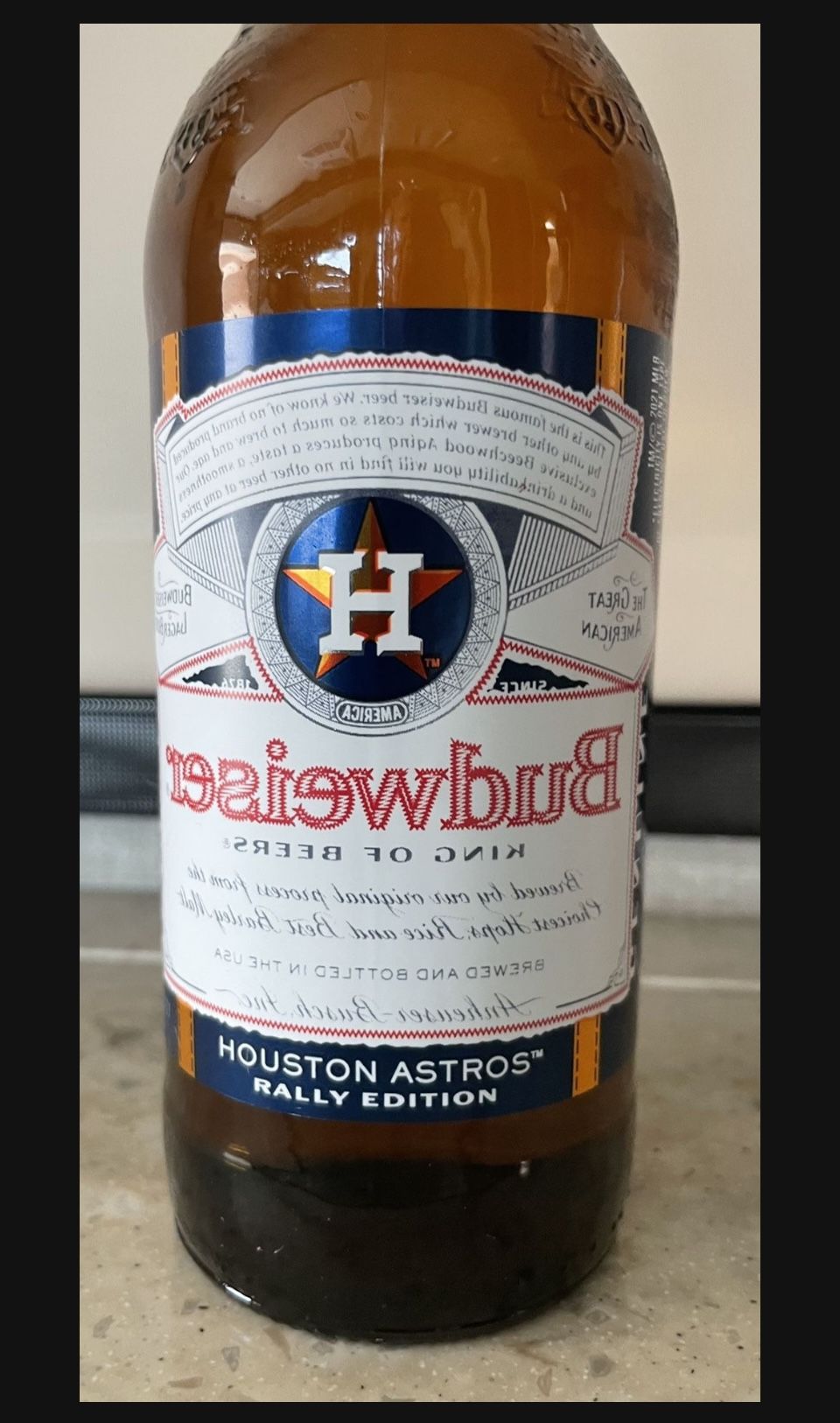 Budweiser Bottle Backwards Label For Houston Astros