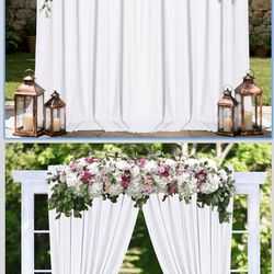 10x10FT White Backdrop Curtains Polyester Photo Backdrop Drapes Curtains 2 Panels with Rod Pockets for Party Bi