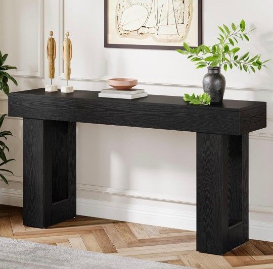 63-Inch Long Console Table, Farmhouse Wooden Sofa Table Behind The Couch, Narrow Entryway Table for Entrance, Hallway, Living Room (Black)