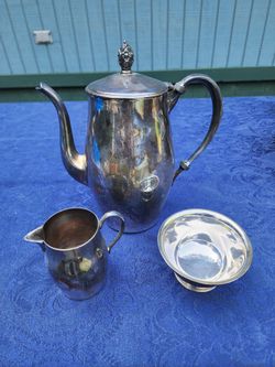 Vintage silver plate coffee pot with creamer and sugar