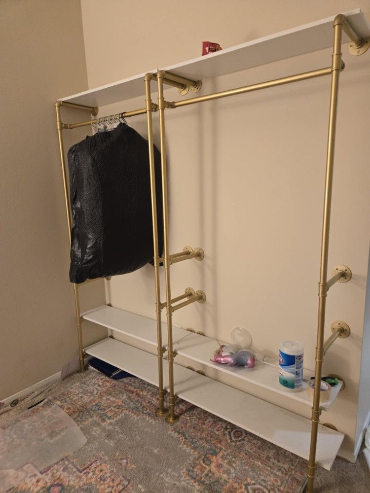 Industrial Pipe Style Gold Clothing Rack / Shelves