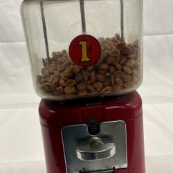 Vintage Oak Acorn One Cent Red Gumball Candy Vending Machine No Key