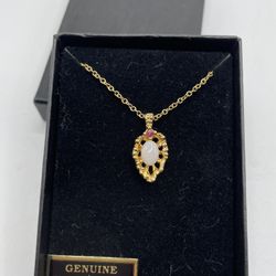 Vtg Doran Genuine Opal And Ruby Necklace 