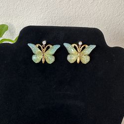 Butterfly Earrings w/ Rhinestone Stud Earrings