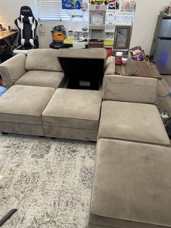 Sectional sofa with Storage velvet Grey