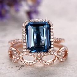 CUSTOM LONDON BLUE TOPAZ DIAMOND ROSE GOLD ENGAGEMENT/PROMISE RING
