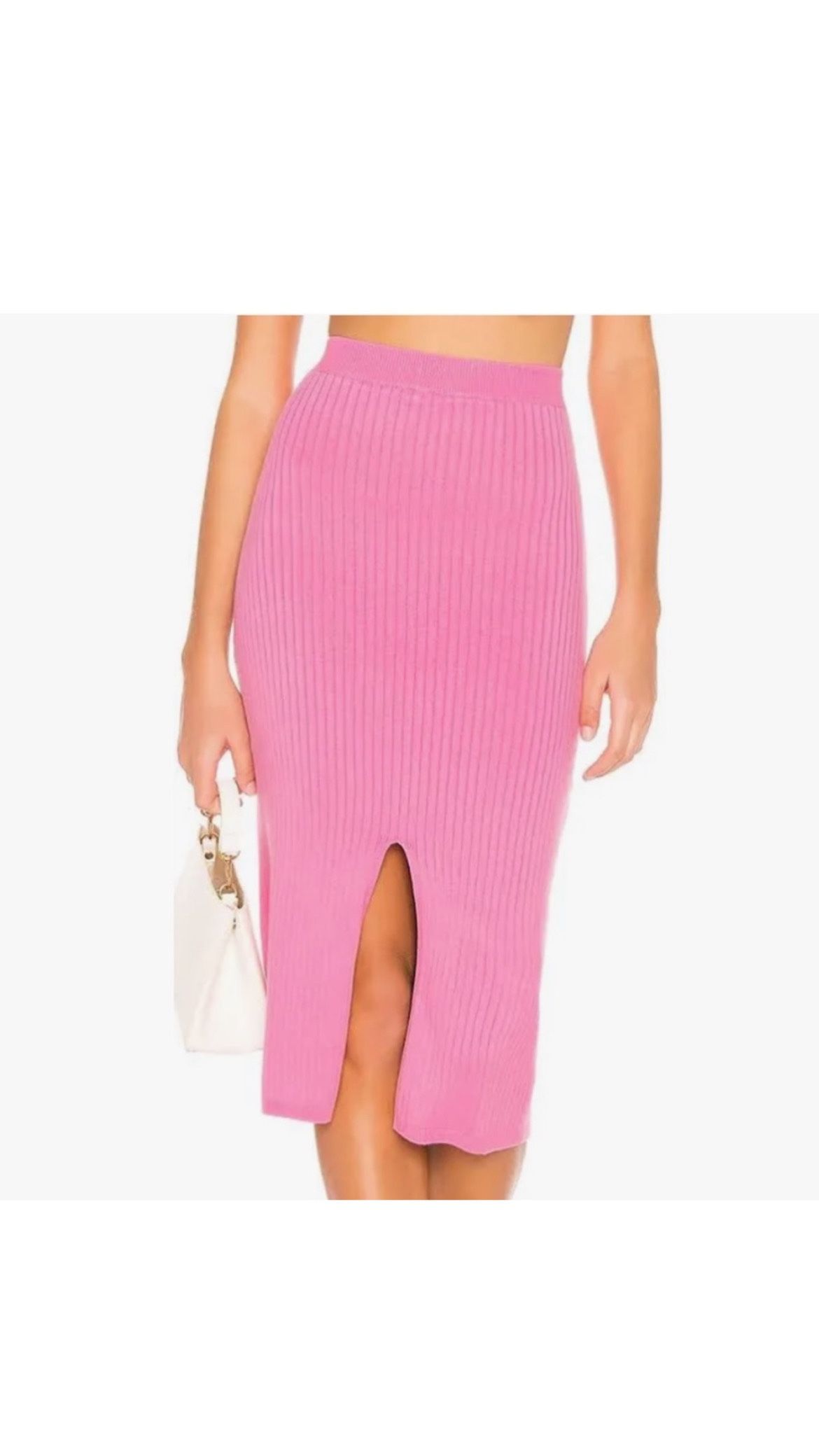 Free People Skyline pink ribbed midi pencil skirt with front slit size M