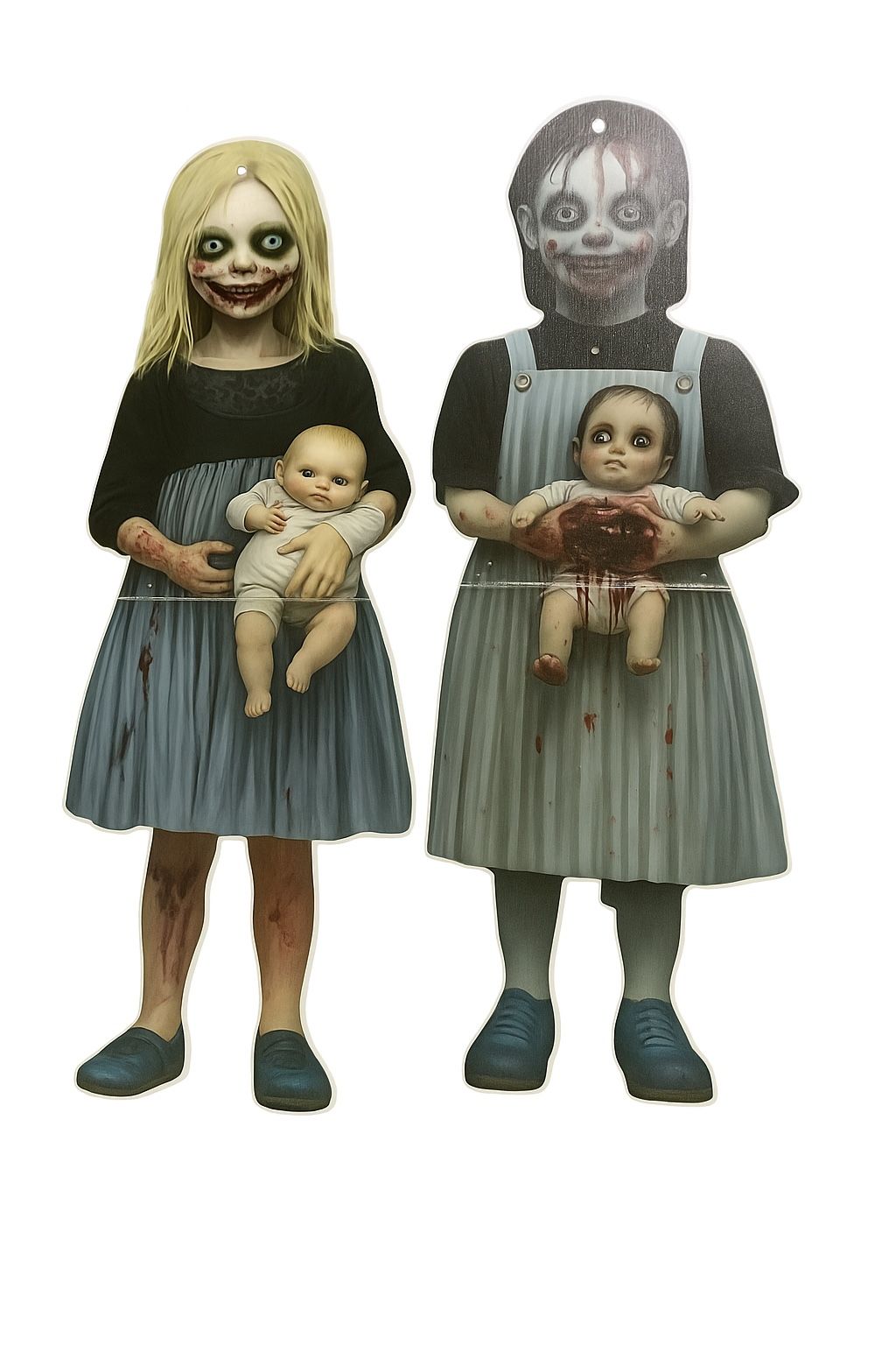 2Pcs Halloween Garden Stakes 2D Flat Creepy Girl Yard Stakes Scary Outdoor Decorations