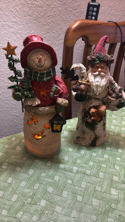 Santa And Snow lady (snowman) Figurines-about 12” Tall 