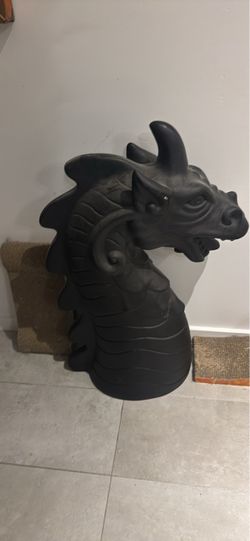 Large Black Dragon Head Bust Statue