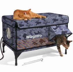 Heated Cat House For Outside, Insulated Weatherproof Heated Outdoor Cat House With Waterproof Eaves & Escape Door, Elevated Outdoor Cat Shelter For Fe