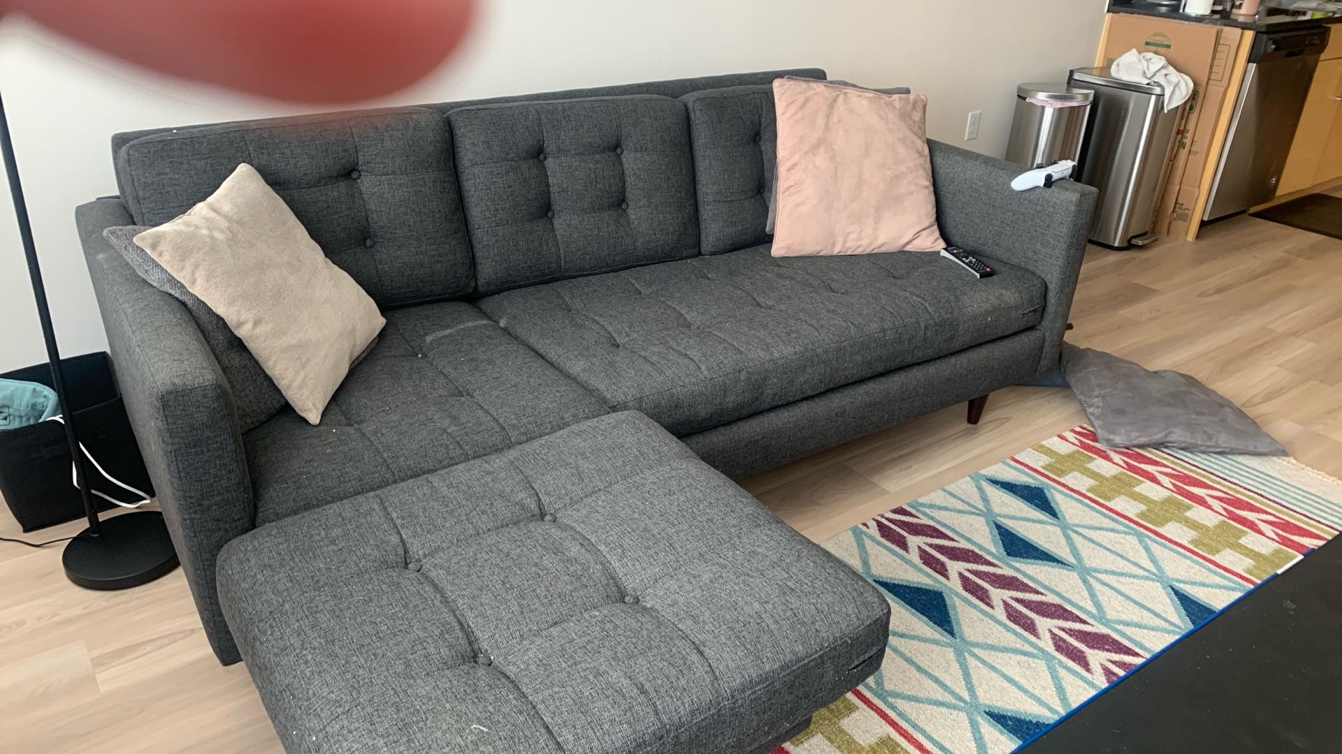 Grey Couch With Ottoman