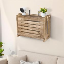 Wooden Router Shelf Wall Mount WiFi Router Storage Box Modem Cable Router Cover Organized Power Strip Cable Management Hider Rack 14.9 * 9.8 * 5.6 in 