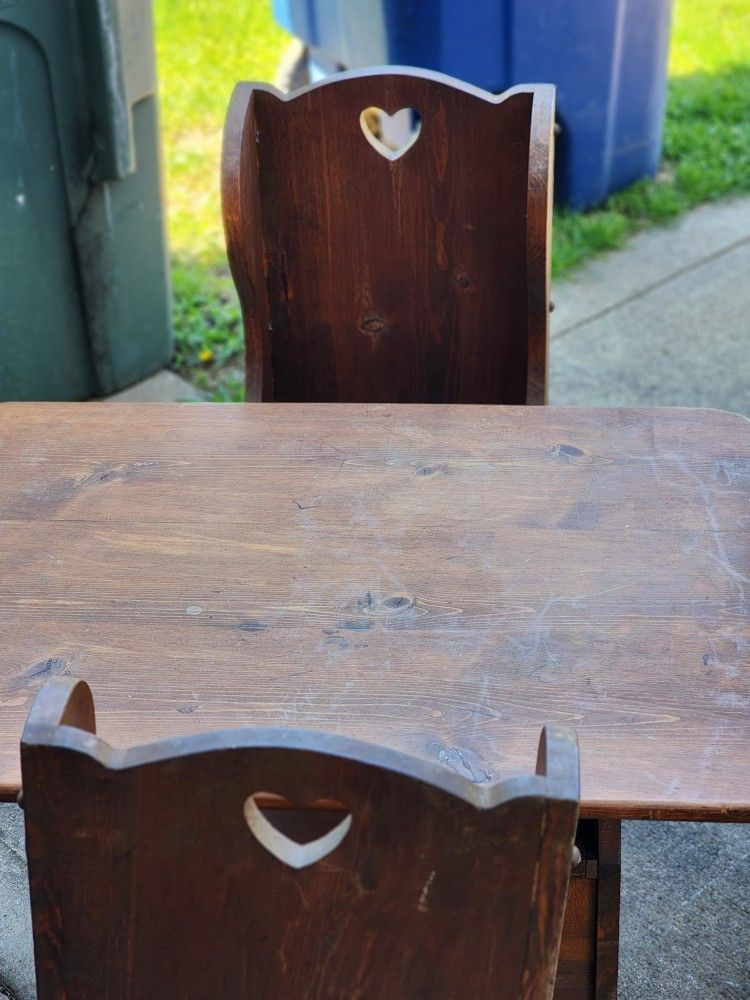 Vintage Mid-century Charles P I N D Trestle Table With Two Chairs Heart Design Very Heavy Real P I N E