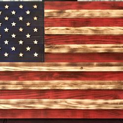 Torched Wooden Handmade American Flags