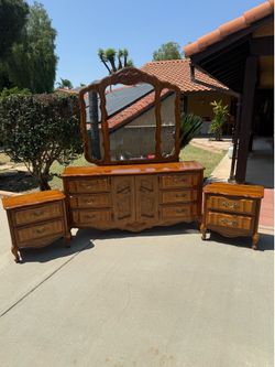 GORGEOUS SET!! French Provincial Dresser  with Mirror and Two Nightstands  (Read Description)
