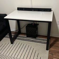 Mainstays 40" Wood & Metal Writing Desk, White Wood Grain with Black Frame