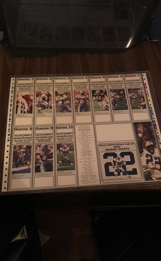 2-Dallas Cowboys Uncut Sheets of 2002 Season Tickets Featuring HOF Emmitt Smith! Each Sheet sells for $39.99 Each!