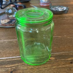 HAZEL ATLAS hot Green Depression Canister with Lid Vaseline