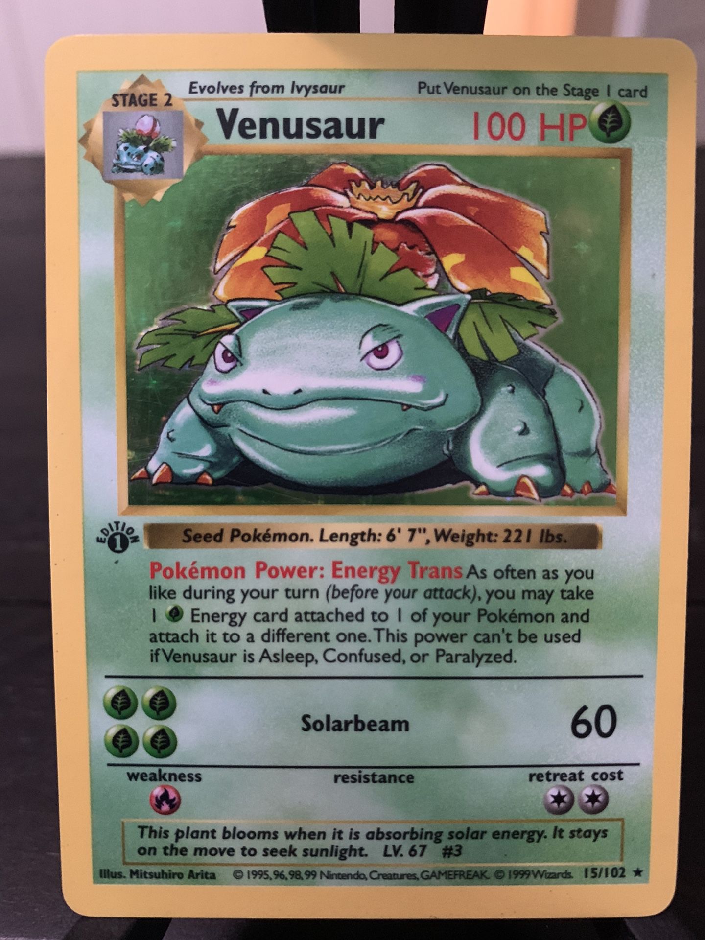1999 Pokemon 1st Edition Venusaur Base Set Holo Foil 15/102