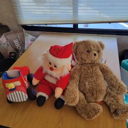 PLUSH  BEAR SANTA AND CAR