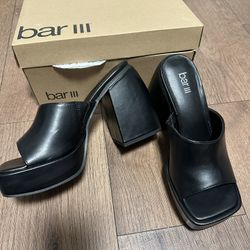 BAR III Womens Black 1-1/2" Platform Padded Goring Nessa Square Toe Sculpted Heel Slip On Heeled Sandal 7 1/2
