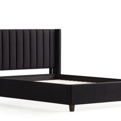 King Upholstered Wingback Bed Frame Black