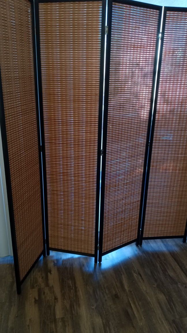 Faux Bamboo Partition Room  Divider 4 Panel 