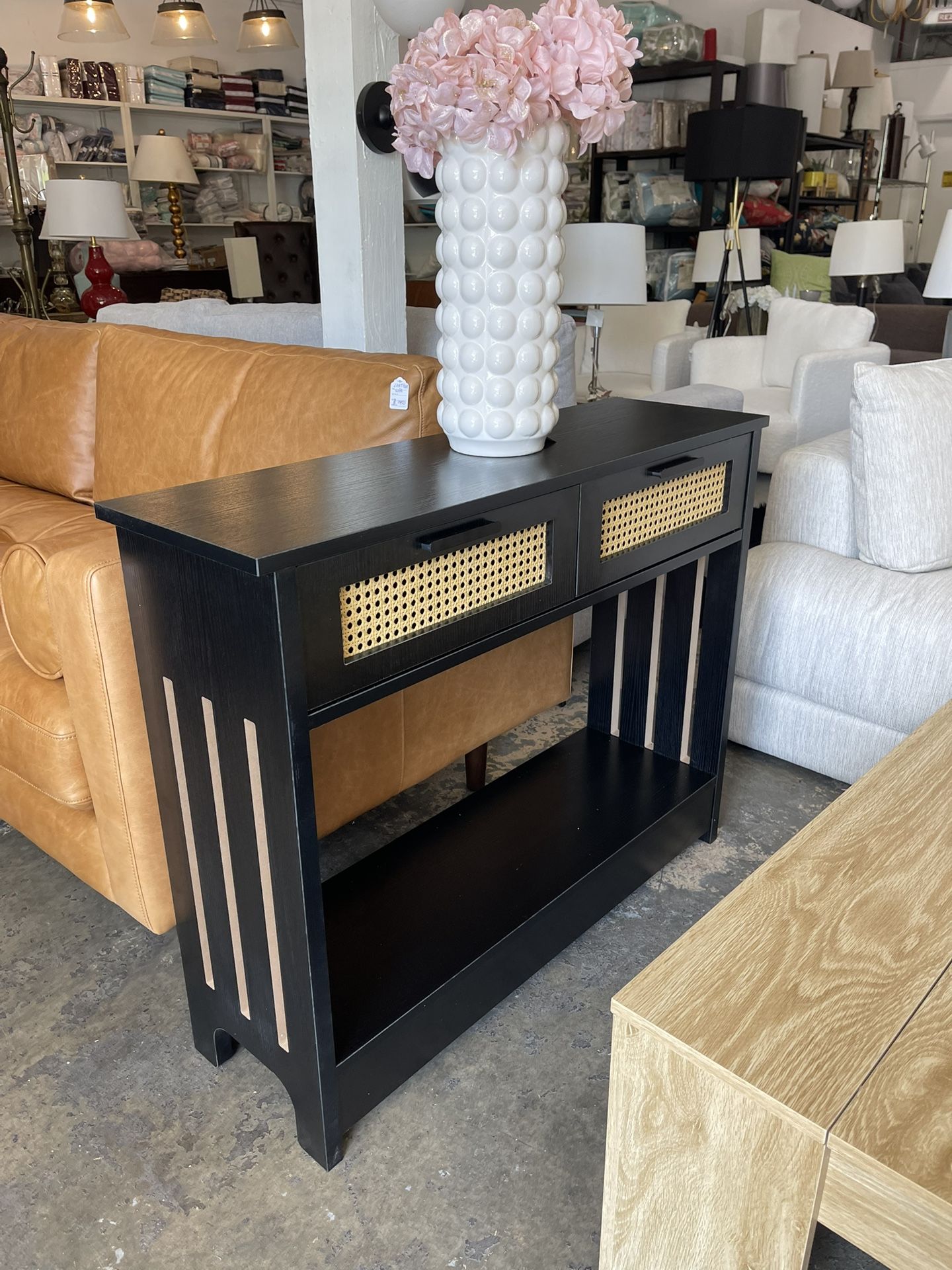 Console Table New Black With Cane Drawers- 39x12x32”h -Home / Office- Delivery 🚚