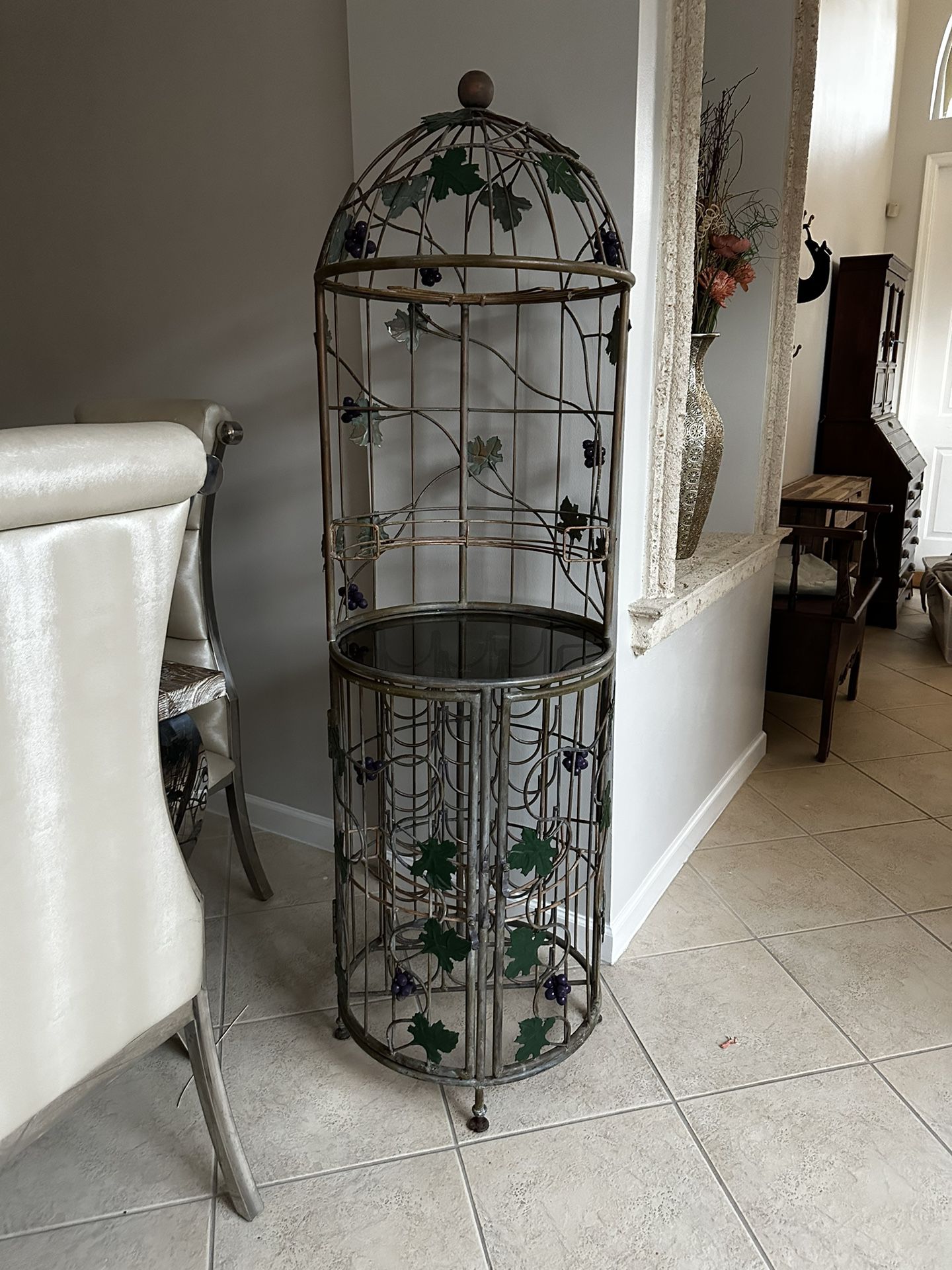 Vintage Wrought Iron Bird Cage Wine Rack Dry Bar Liquor Cabinet From Bloomingdales - Pottery Barn Williams Sonoma Mecox Serena Lily