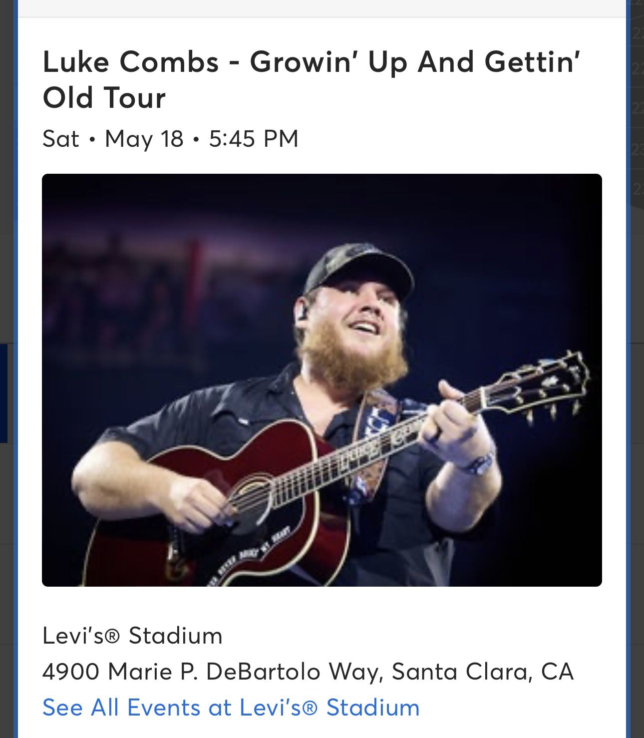 Luke Combs- Levi’s stadium- May 18- Floor seats 
