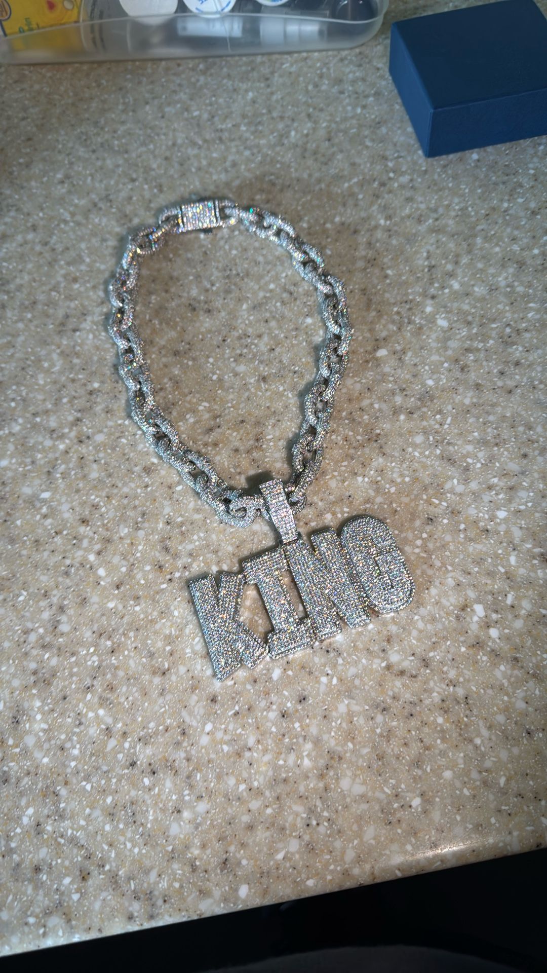 Custom Diamond Chain 925 Silver With Si 1 Diamonds And The Chain Is 20 Inches Long With A Custom King Pendant About 2.5 Inches Wide Very Good Quality