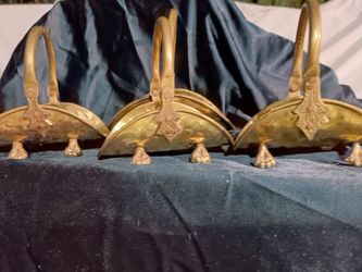 Vintage decorative miniature brass ash buckets / coal scuttle baskets with arched handles