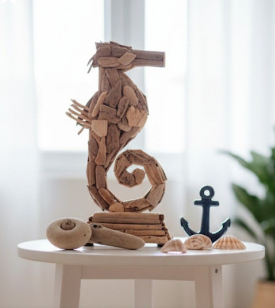 NATURAL DRIFTWOOD SEAHORSE STATUE LARGE 22" Tall !
