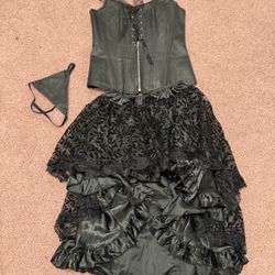 New Black Renaissance Steampunk Corset Skirt Dress Costume 
