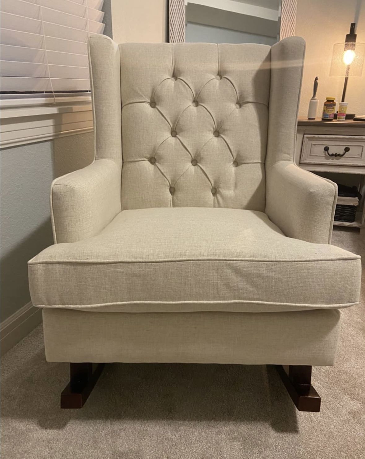 Best Choice Products Rocking Accent Chair, Tufted Upholstered Luxury Velvet Wingback for Nursery, Living Room, Bedroom w/Wood Frame - Cream