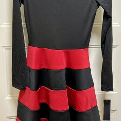 Long Sleeve Black Red Striped Dress 