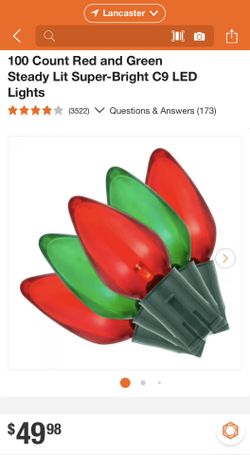 Home Accents Holiday 100 Count Red and Green Steady Lit Super-Bright C9 LED Lights