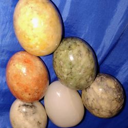 Easter eggs - marble, quartz, alabaster, agate , multicolor, actual size