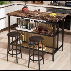 3 Piece Set of Dining Table Kitchen Table 2 Piece Set Marble Tables Set with Stool,Table
